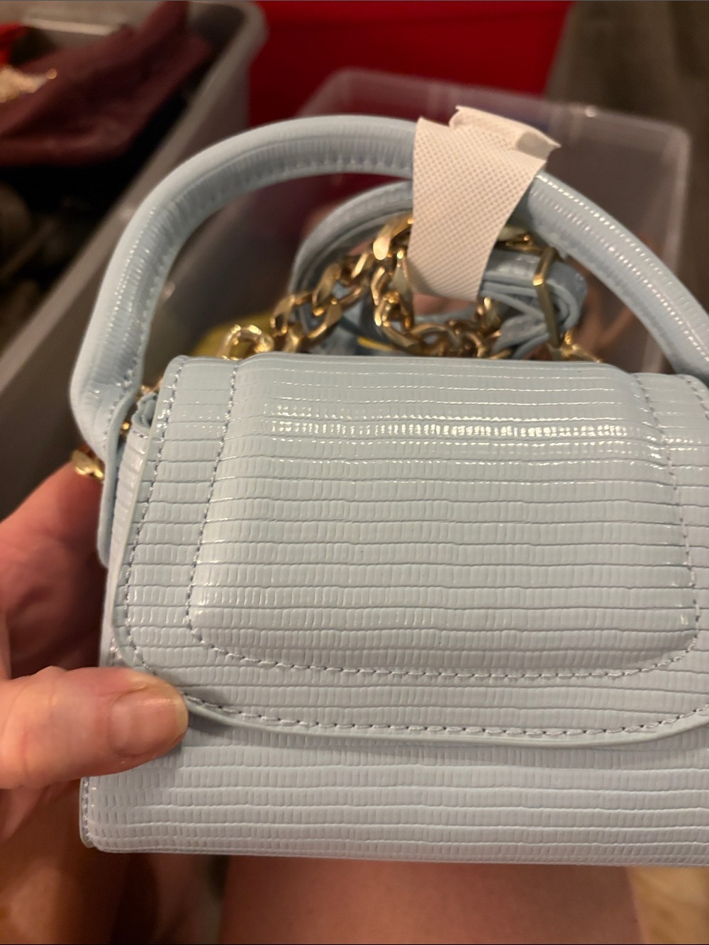Mini Top-Handle Bag in Light Blue with Gold Hardware